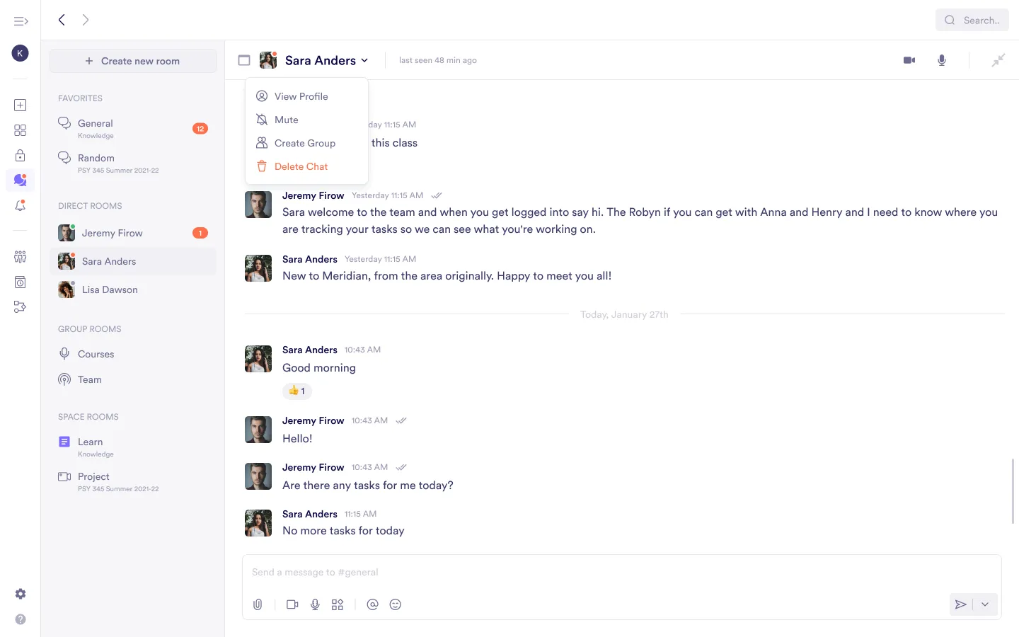 Deleting a direct room - Step 1